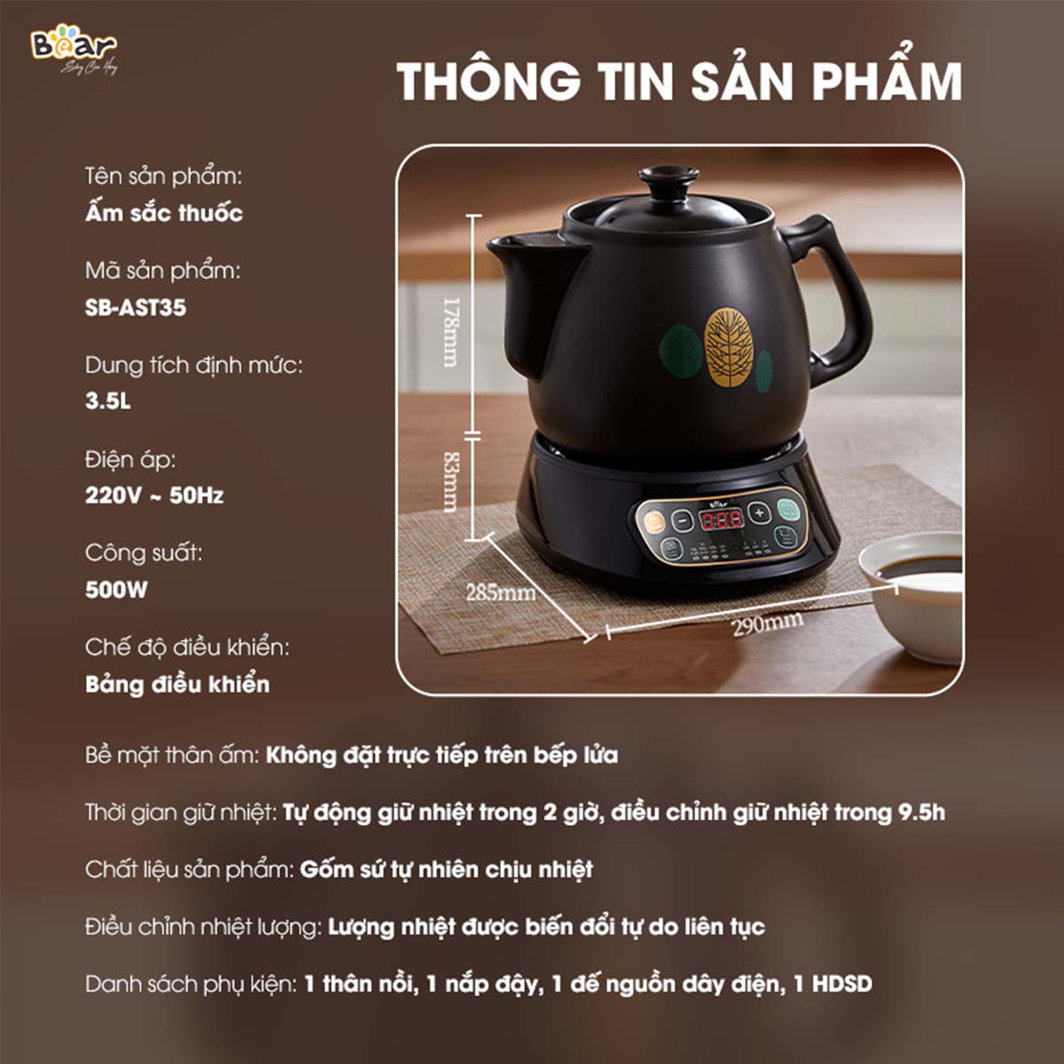 Ấm Sắc Thuốc 3 5L Bear SB-AST35