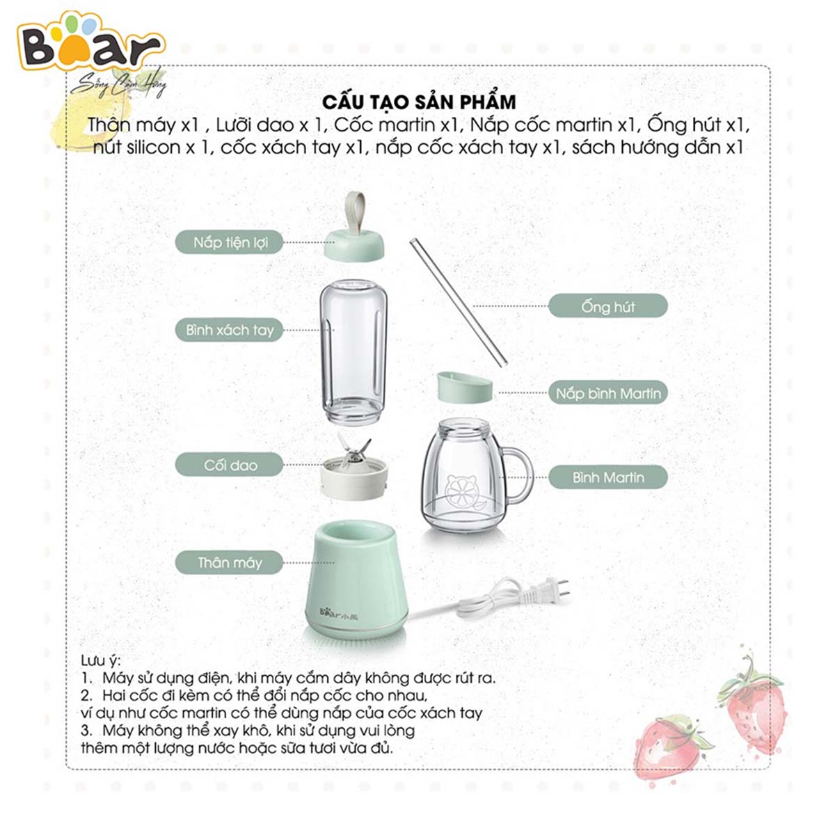 Máy xay sinh tố cầm tay 1L Bear LLJ- D04A1