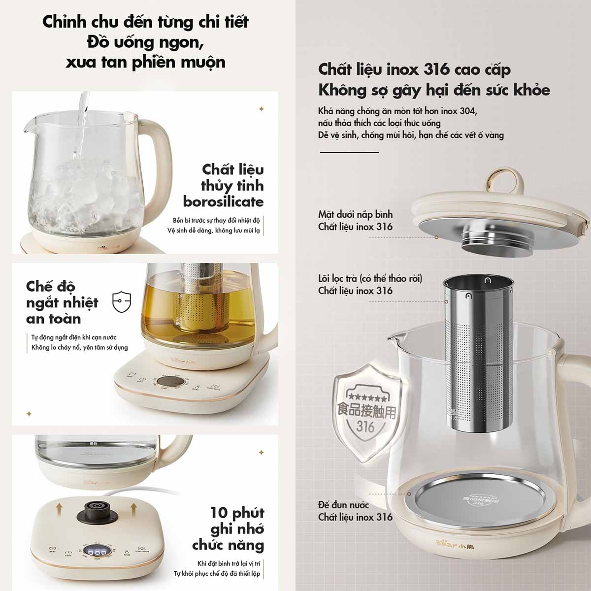 Ấm pha trà siêu tốc 1 5L Bear YSH-E15M1