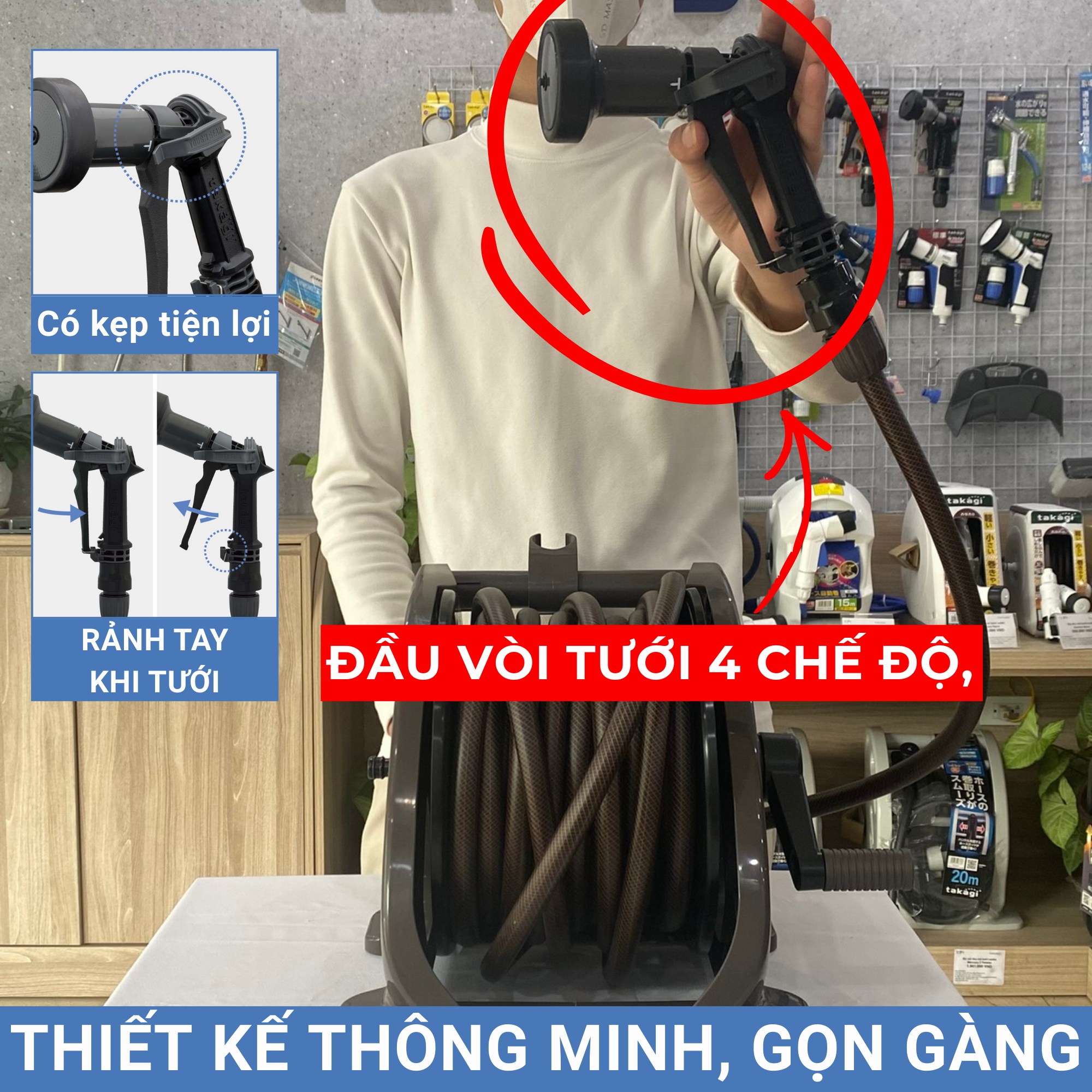 Bộ cuộn ống tưới cây 20m Tough Brown Takagi R220TBR